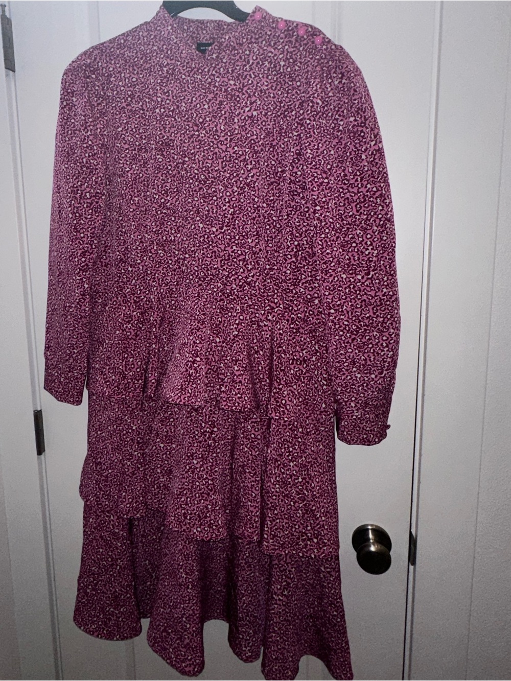 Who What Wear Pink Printed Tiered Long-Sleeve Dress